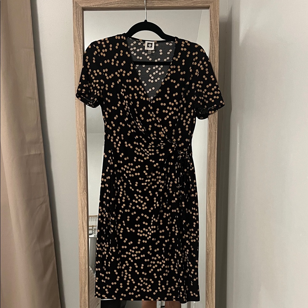 Black and Tan Polka Dot Wrap Dress